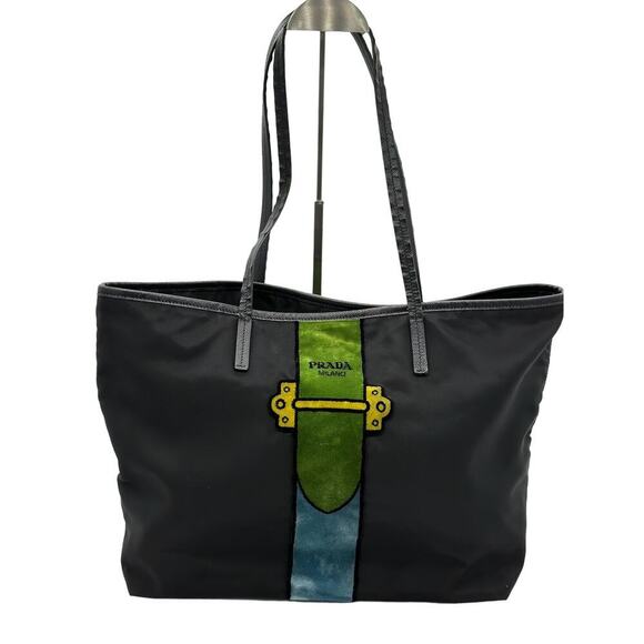 Prada Cahier Nylon Trompe L’oeil Tote*Awesome vintage tote*Mixed media velvet - Picture 1 of 16